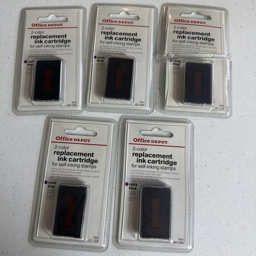 Office Depot 2 Color Replacement Stamp Pad Blue Red Self Inking lot of 5 New